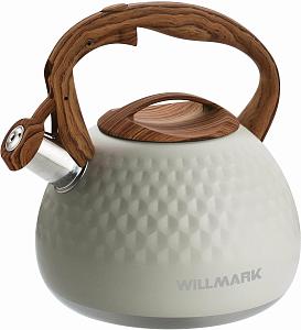 Чайник со свистком Willmark WTK-4122SS  (3л, со свистком, с крышкой, нейлоновая ручка,Кремово-белый)